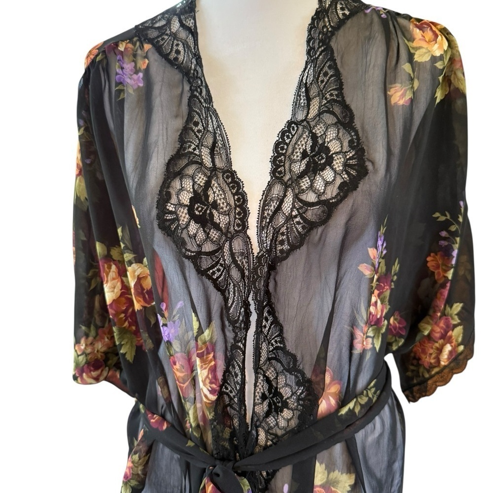 Christian Dior Sheer Floral Lace Robe - Black and Multicolor Womens Small - Picture 4 of 12